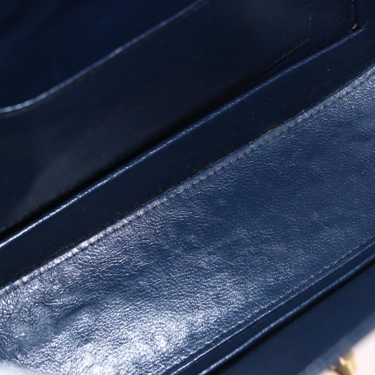 GUCCI Hand Bag Leather Navy Gold Auth 187557A