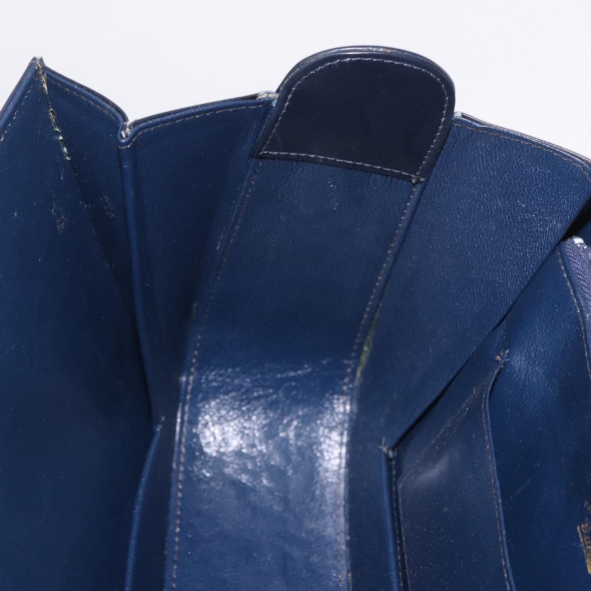 GUCCI Hand Bag Leather Navy Gold Auth 187557A