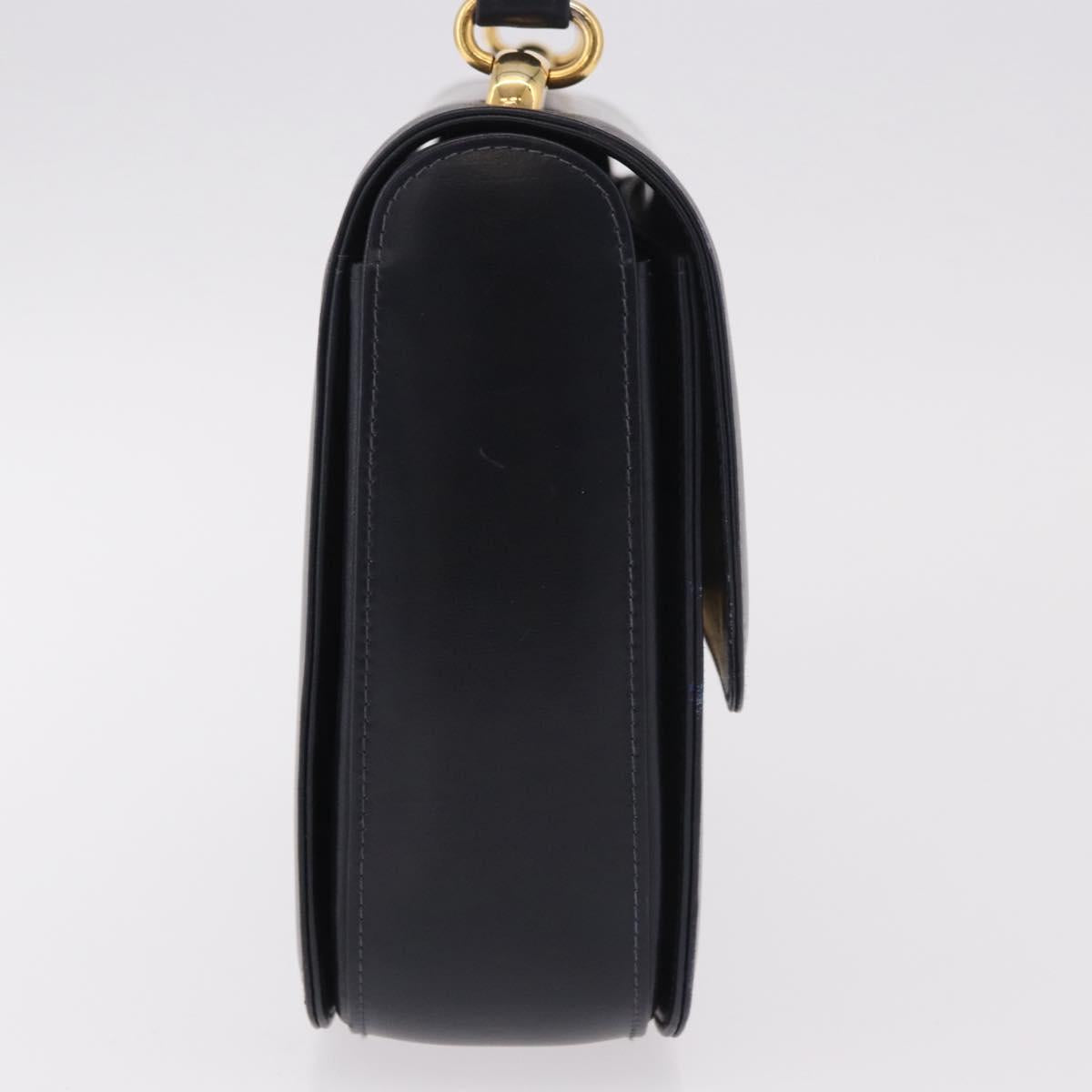 GUCCI Hand Bag Leather Navy Gold Auth 187557A