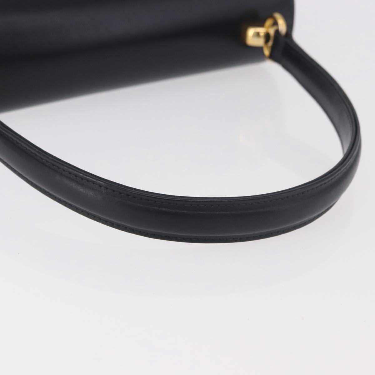 GUCCI Hand Bag Leather Navy Gold Auth 187557A