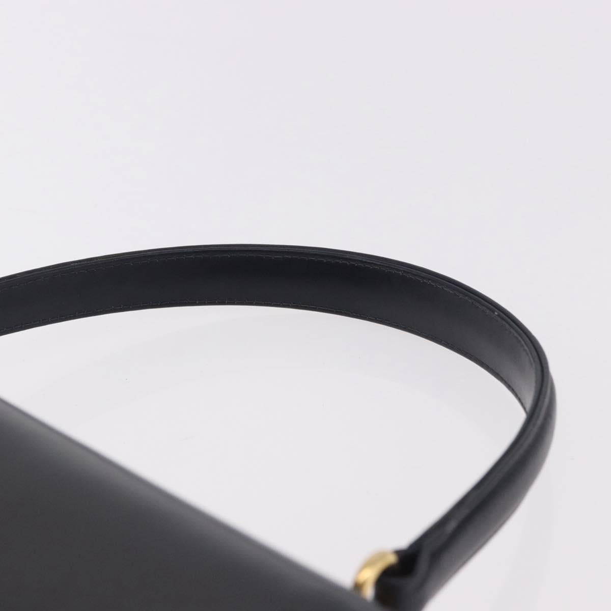 GUCCI Hand Bag Leather Navy Gold Auth 187557A