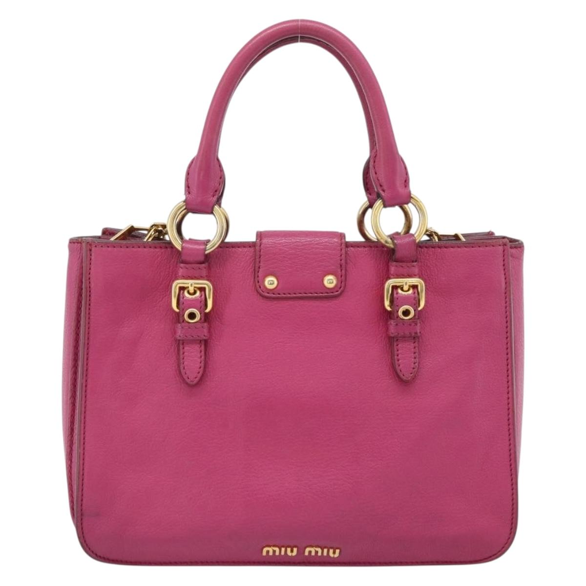 Miu Miu Madras Hand Bag Leather 2way Pink Gold Auth 187558A