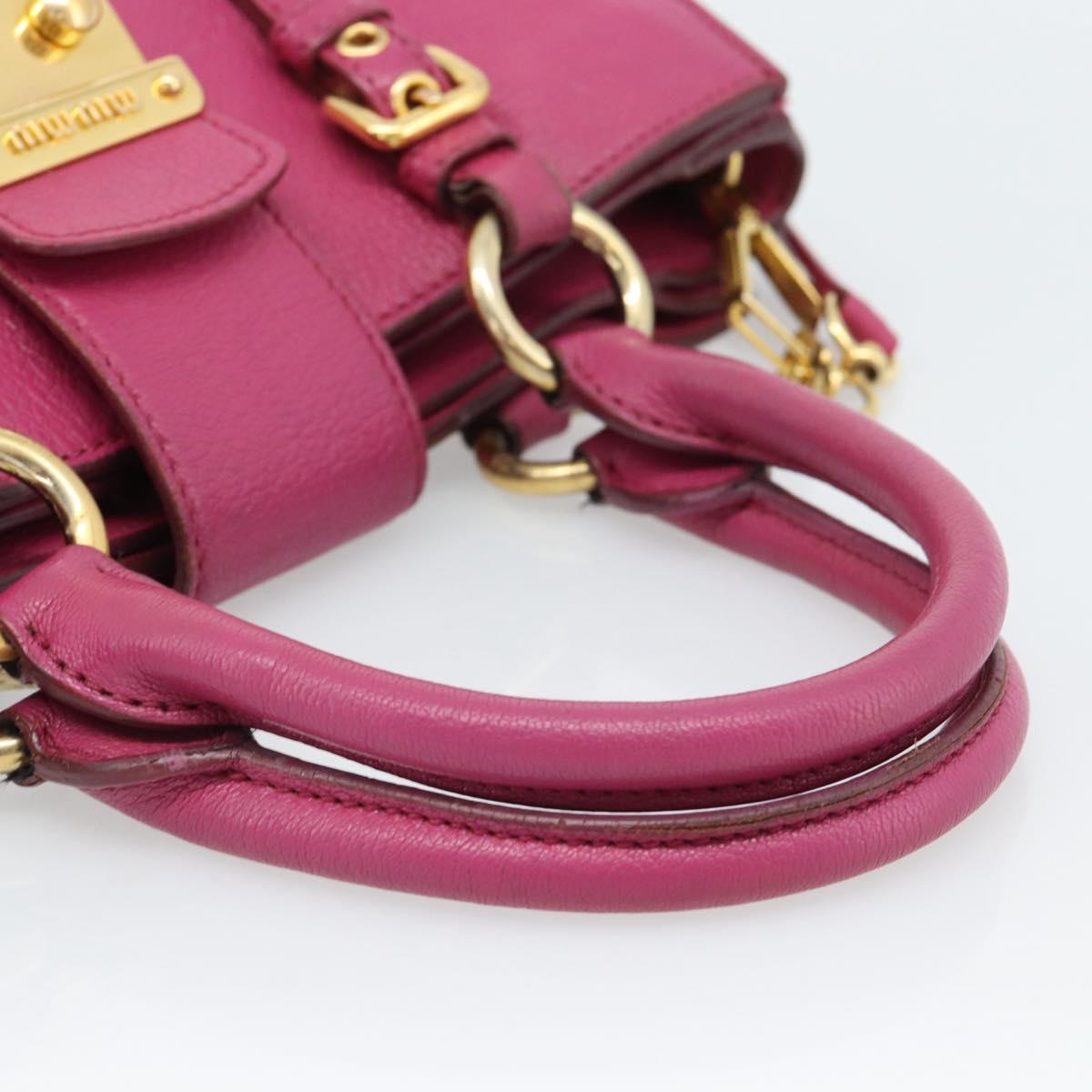 Miu Miu Madras Hand Bag Leather 2way Pink Gold Auth 187558A