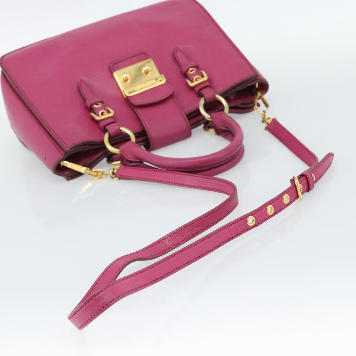Miu Miu Madras Hand Bag Leather 2way Pink Gold Auth 187558A