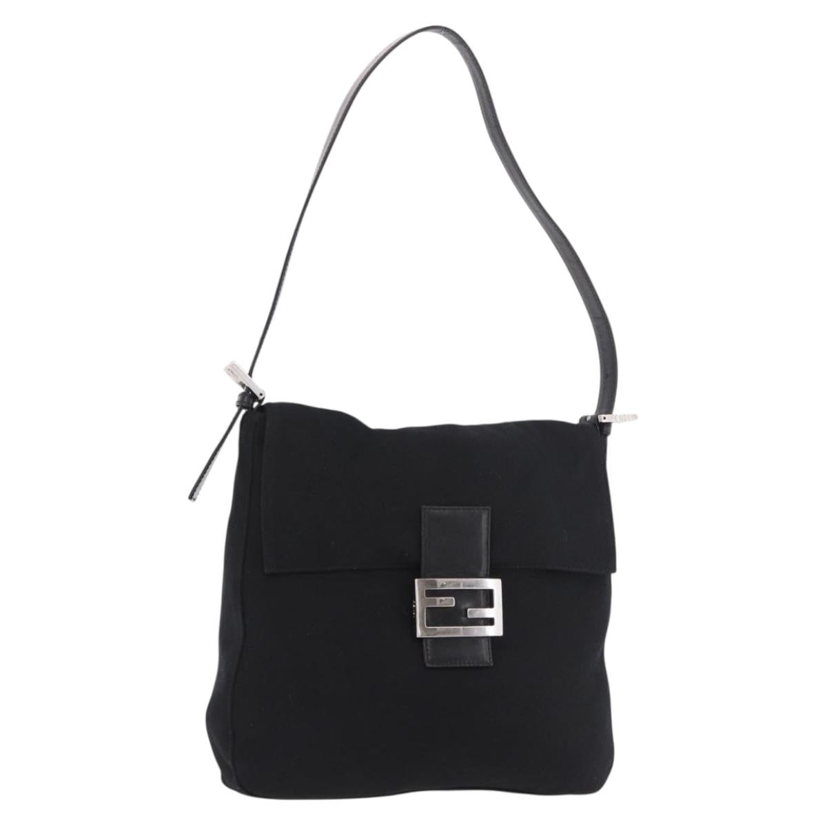 FENDI Mamma Baguette GM Shoulder Bag Cotton jersey Black Silver Auth 187560