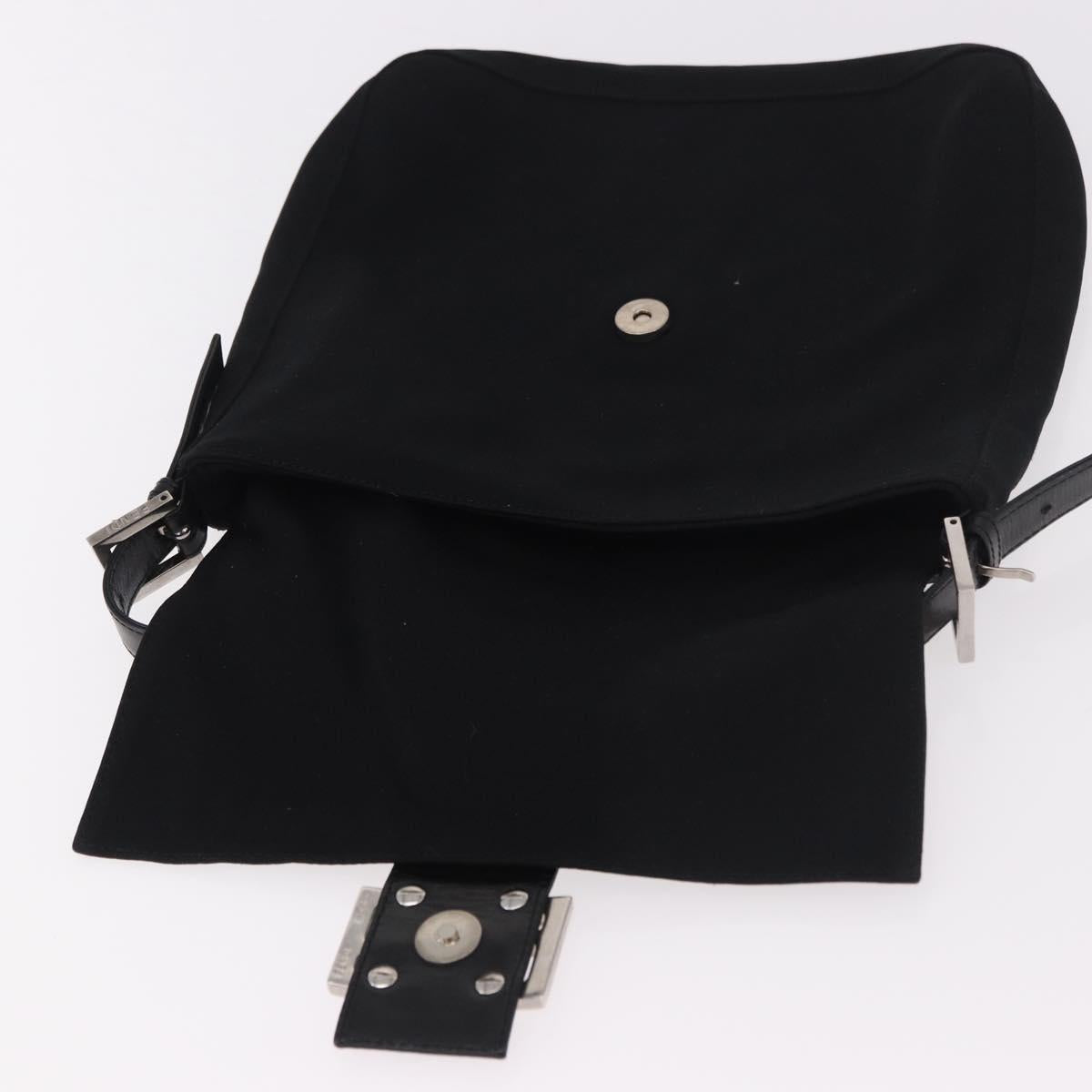 FENDI Mamma Baguette GM Shoulder Bag Cotton jersey Black Silver Auth 187560