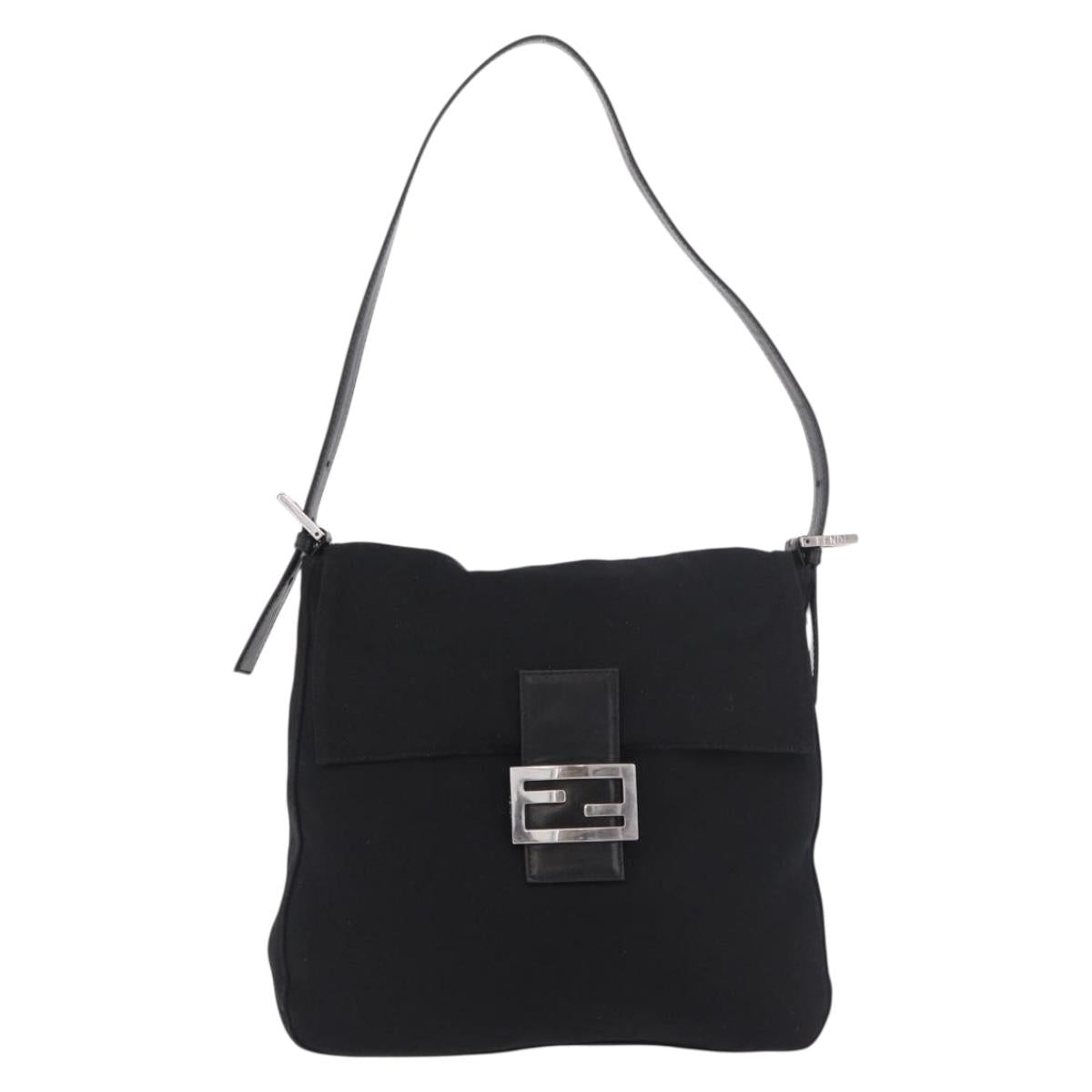 FENDI Mamma Baguette GM Shoulder Bag Cotton jersey Black Silver Auth 187560