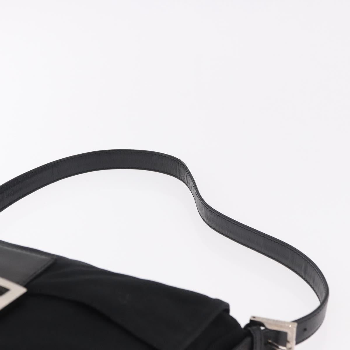 FENDI Mamma Baguette GM Shoulder Bag Cotton jersey Black Silver Auth 187560