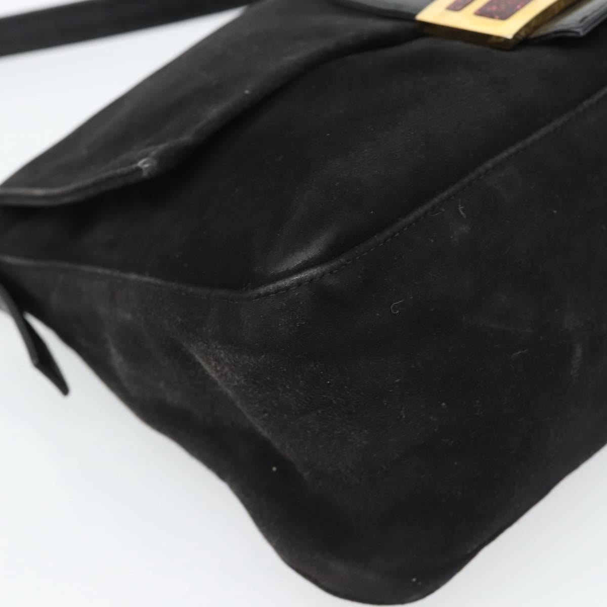 FENDI Mamma Baguette Shoulder Bag Suede Black Gold Auth 187561SAM