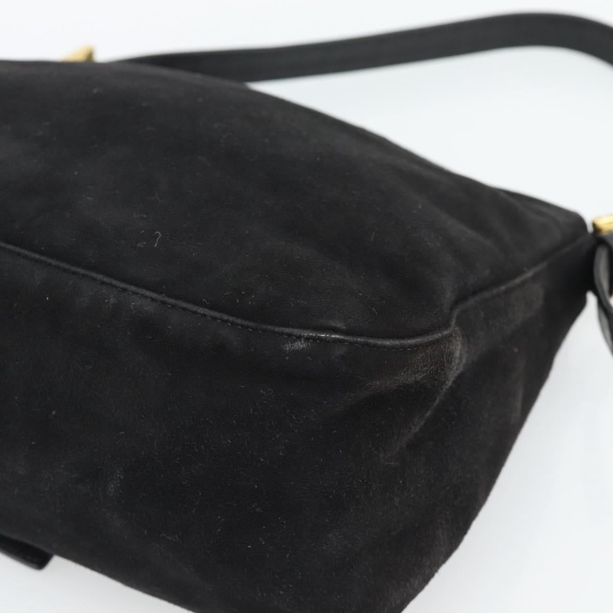 FENDI Mamma Baguette Shoulder Bag Suede Black Gold Auth 187561SAM
