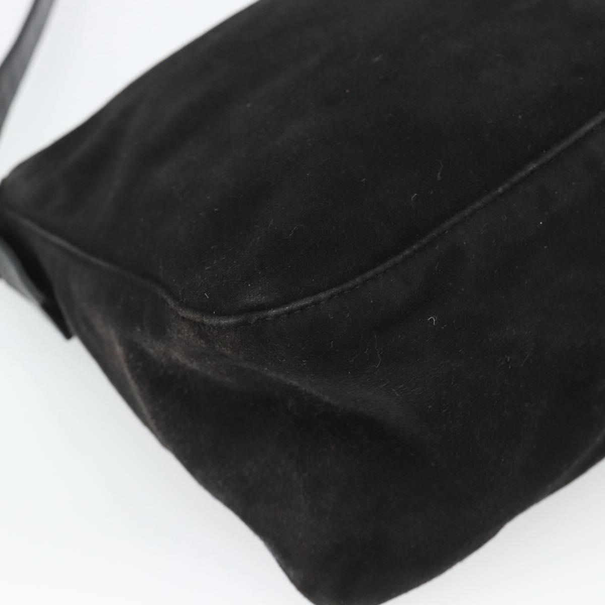 FENDI Mamma Baguette Shoulder Bag Suede Black Gold Auth 187561SAM