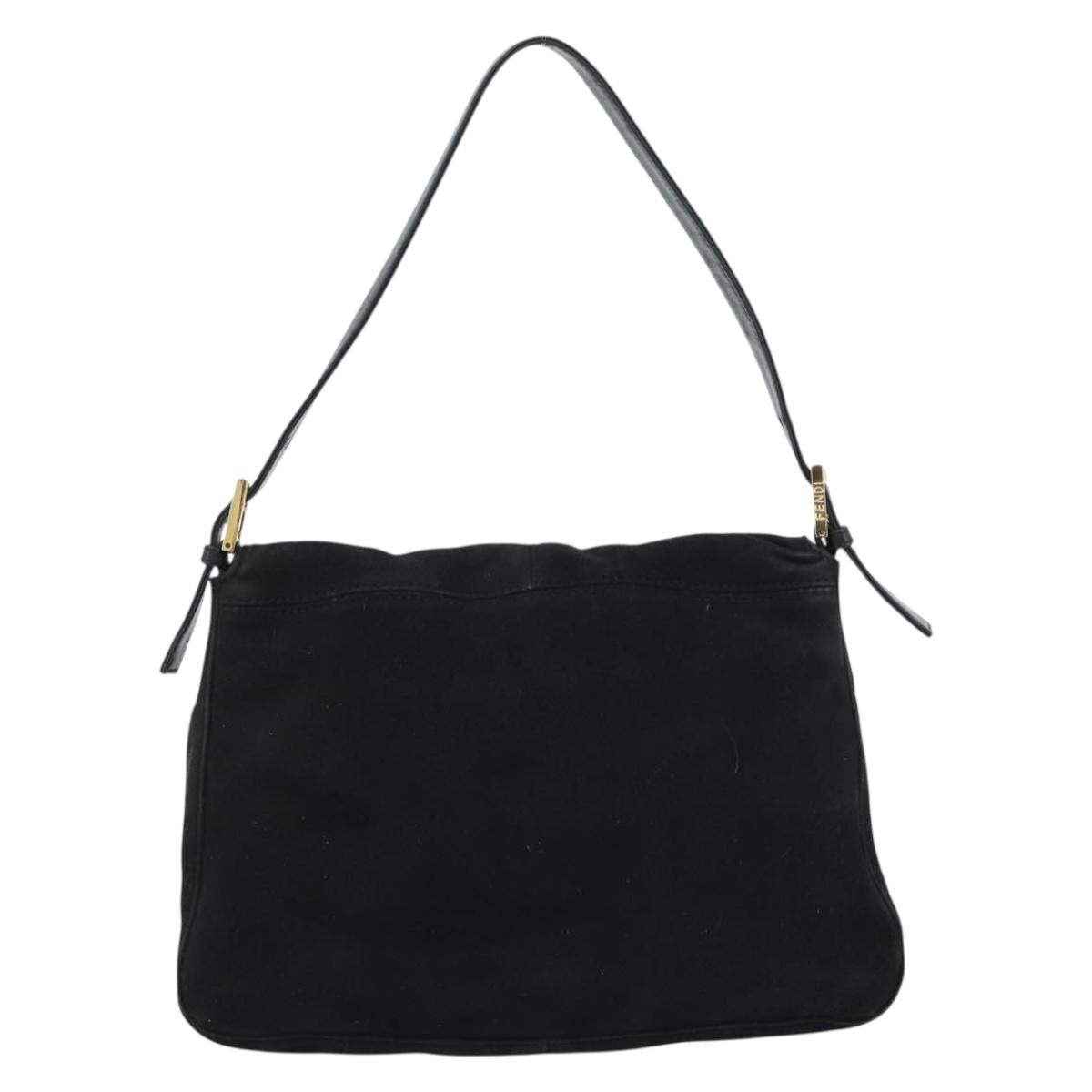 FENDI Mamma Baguette Shoulder Bag Suede Black Gold Auth 187561SAM