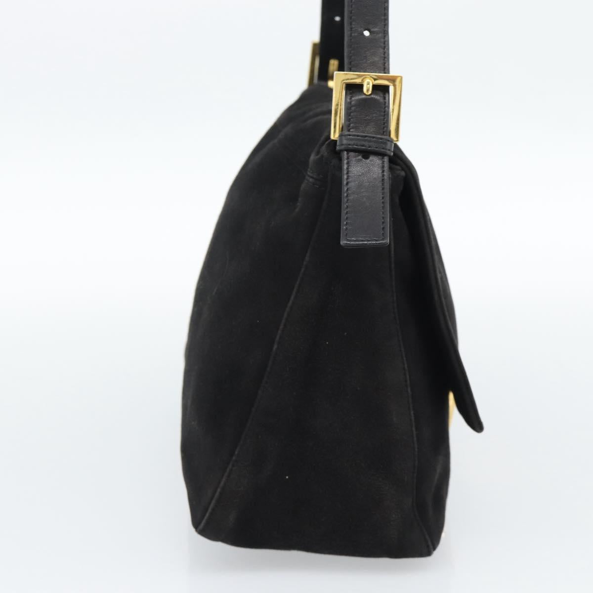 FENDI Mamma Baguette Shoulder Bag Suede Black Gold Auth 187561SAM