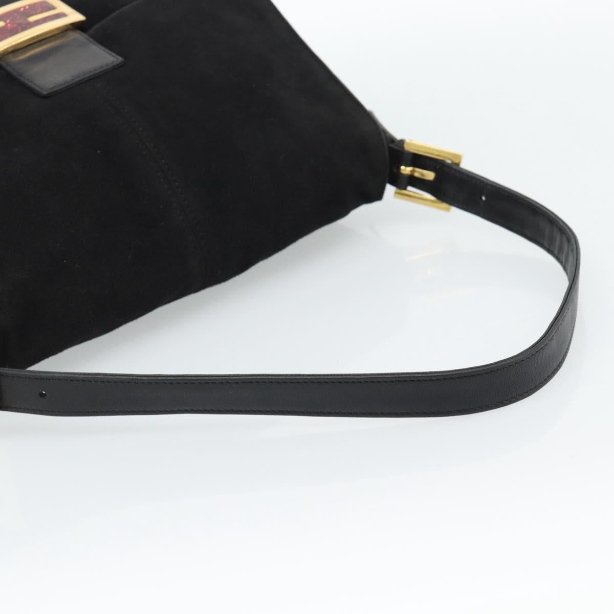 FENDI Mamma Baguette Shoulder Bag Suede Black Gold Auth 187561SAM