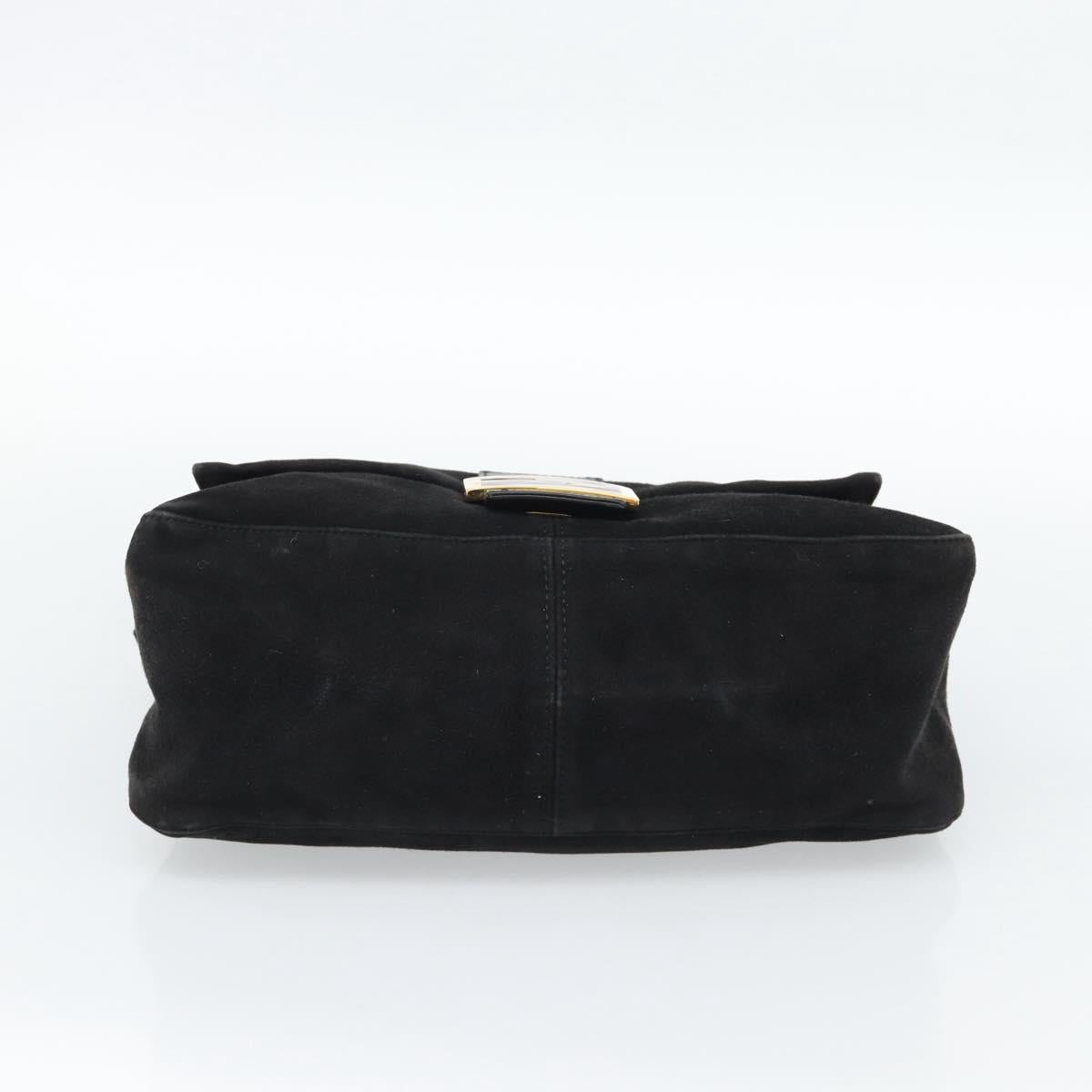 FENDI Mamma Baguette Shoulder Bag Suede Black Gold Auth 187561SAM