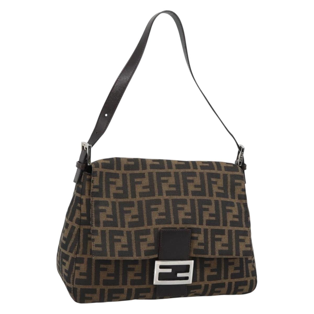 FENDI Zucca Canvas Mamma Baguette Shoulder Bag Black Brown Auth 187565SAV