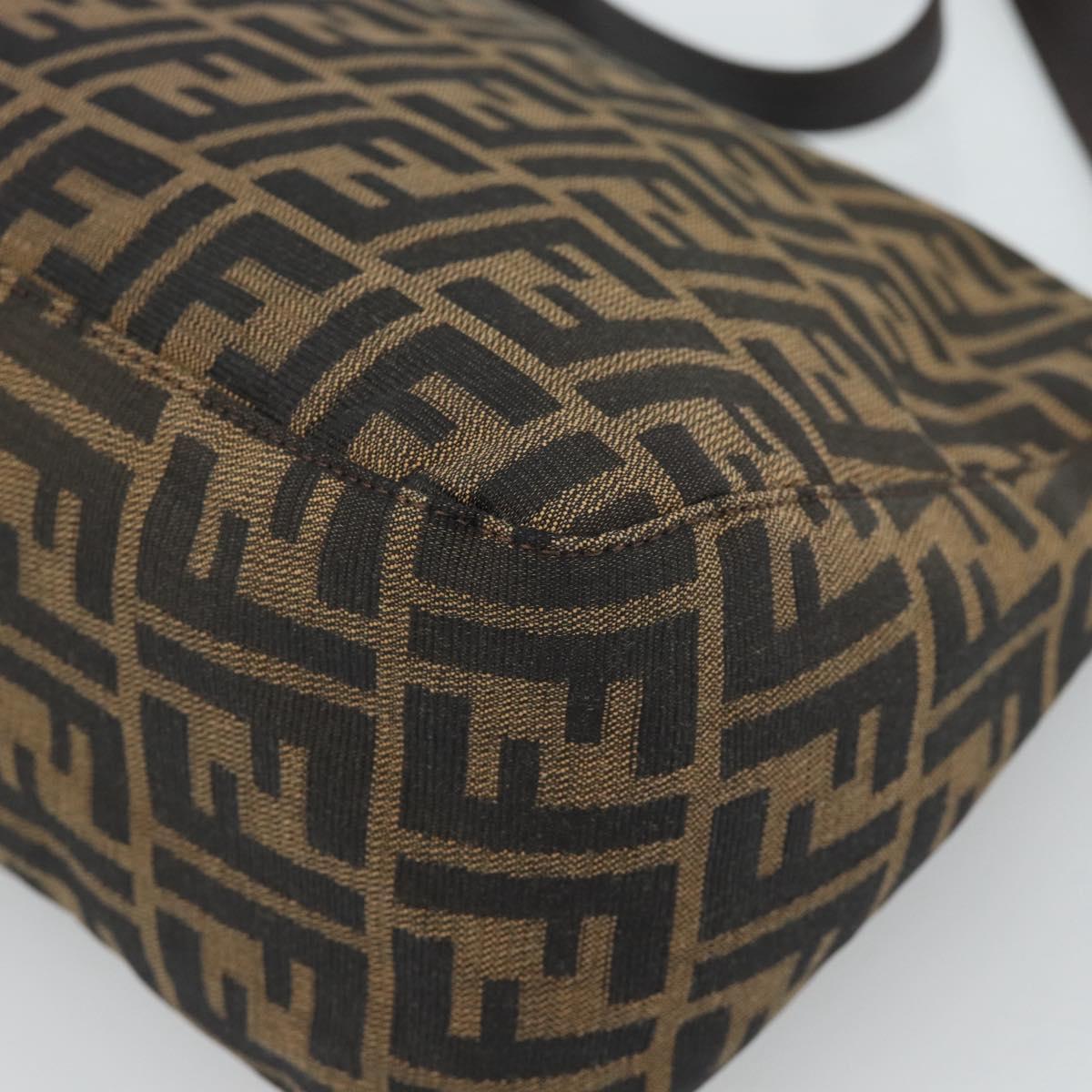 FENDI Zucca Canvas Mamma Baguette Shoulder Bag Black Brown Auth 187565SAV