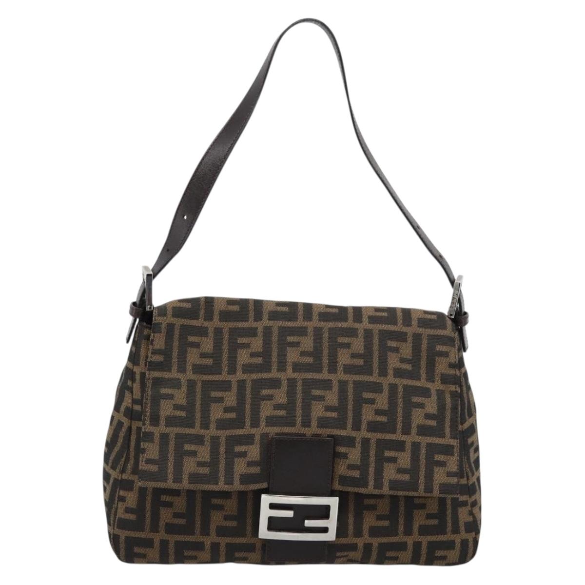 FENDI Zucca Canvas Mamma Baguette Shoulder Bag Black Brown Auth 187565SAV
