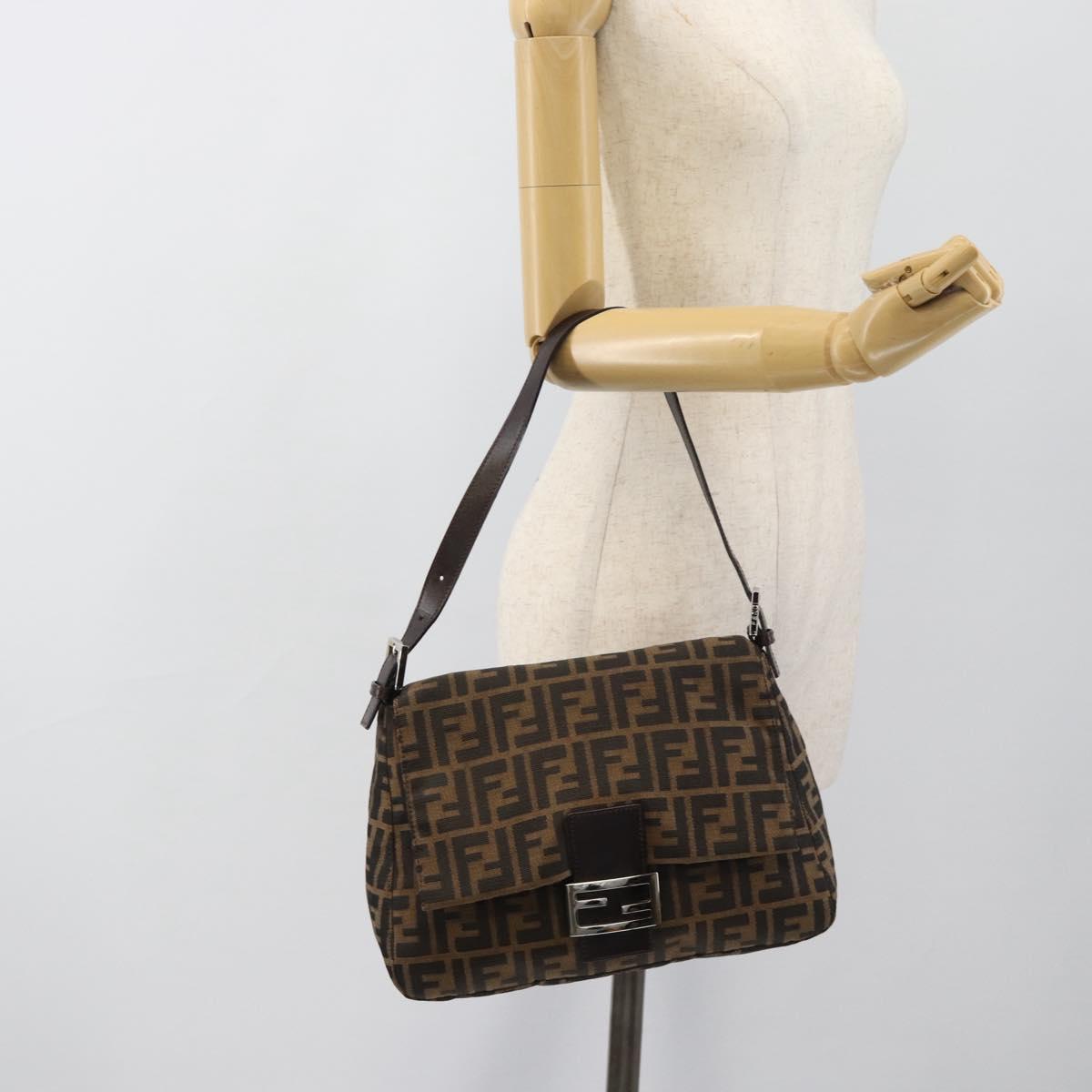 FENDI Zucca Canvas Mamma Baguette Shoulder Bag Black Brown Auth 187565SAV