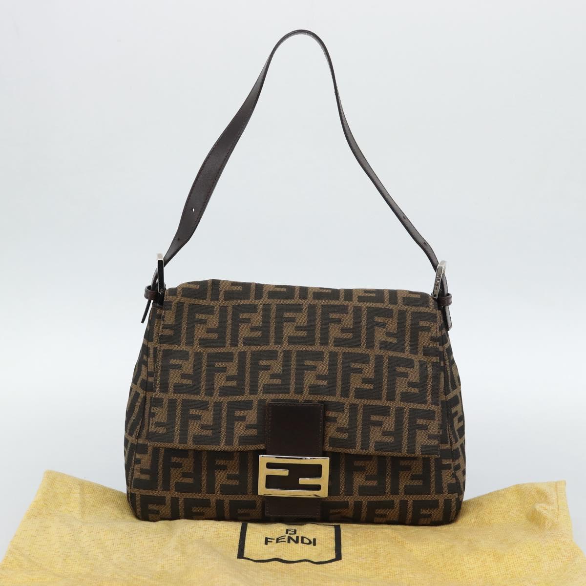 FENDI Zucca Canvas Mamma Baguette Shoulder Bag Black Brown Auth 187565SAV