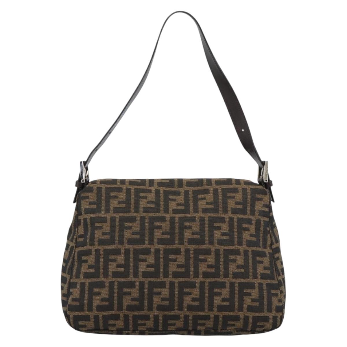 FENDI Zucca Canvas Mamma Baguette Shoulder Bag Black Brown Auth 187565SAV