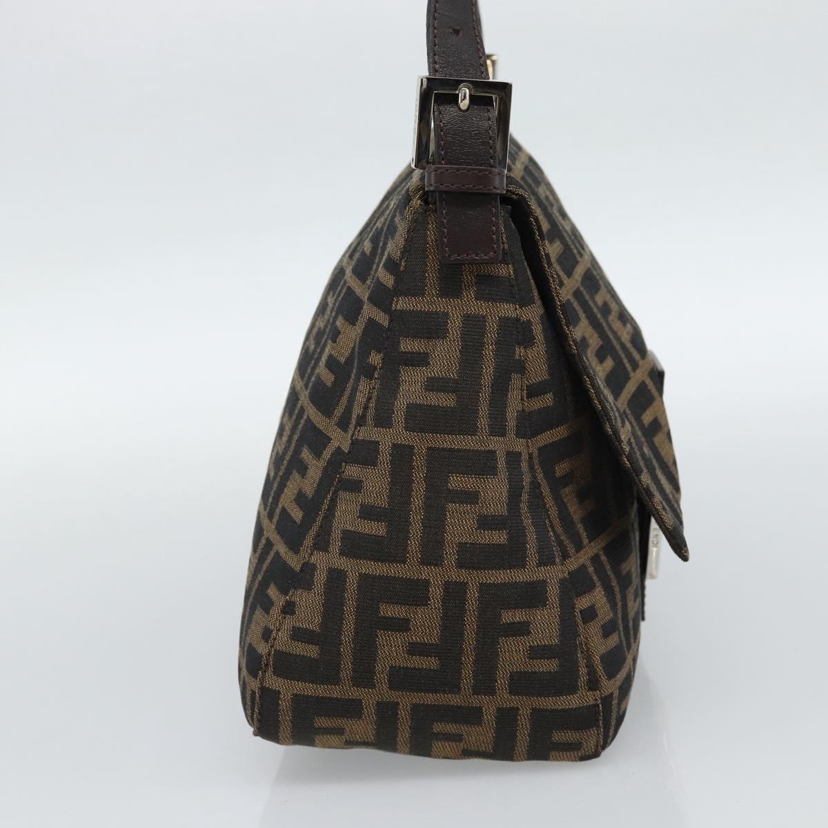 FENDI Zucca Canvas Mamma Baguette Shoulder Bag Black Brown Auth 187565SAV