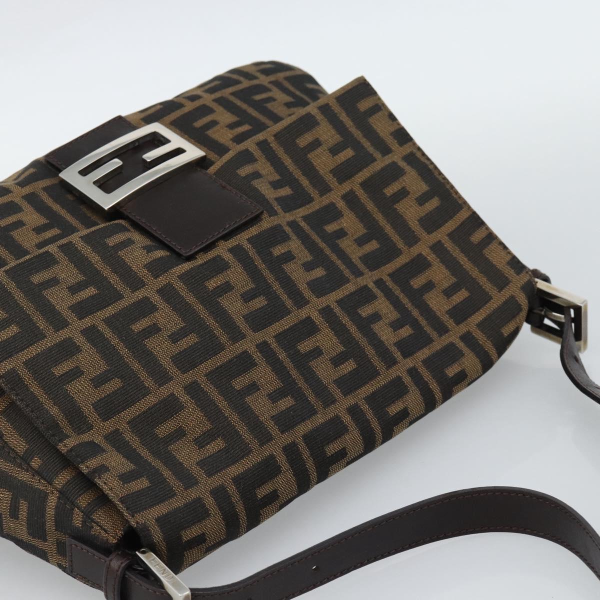 FENDI Zucca Canvas Mamma Baguette Shoulder Bag Black Brown Auth 187565SAV