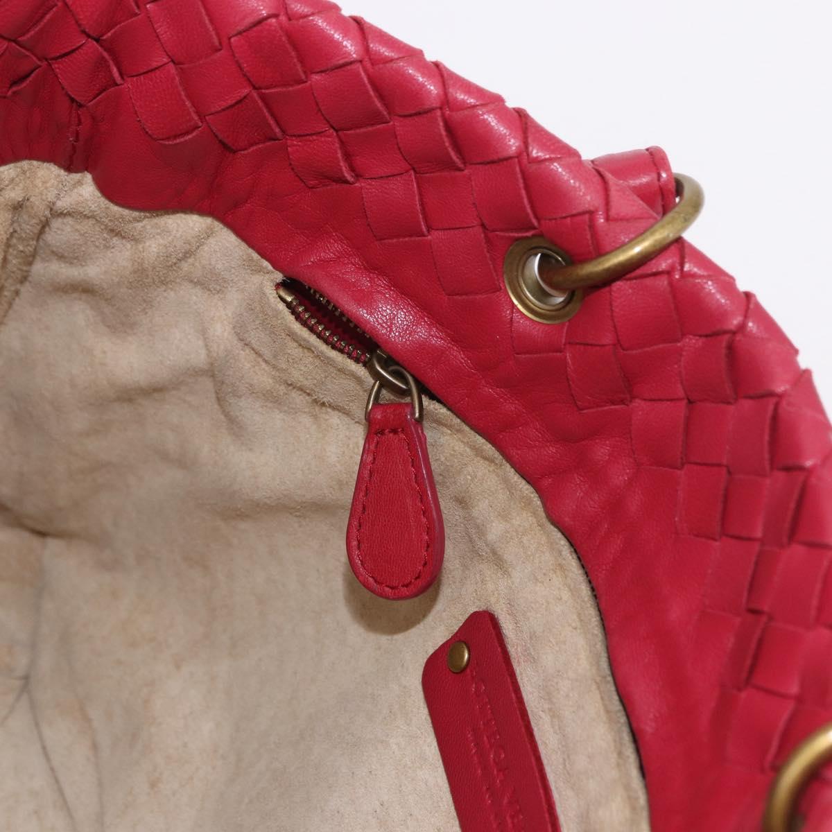 BOTTEGA VENETA INTRECCIATO Hand Bag Leather Red Gold Auth 187567A