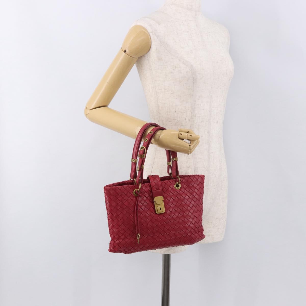 BOTTEGA VENETA INTRECCIATO Hand Bag Leather Red Gold Auth 187567A