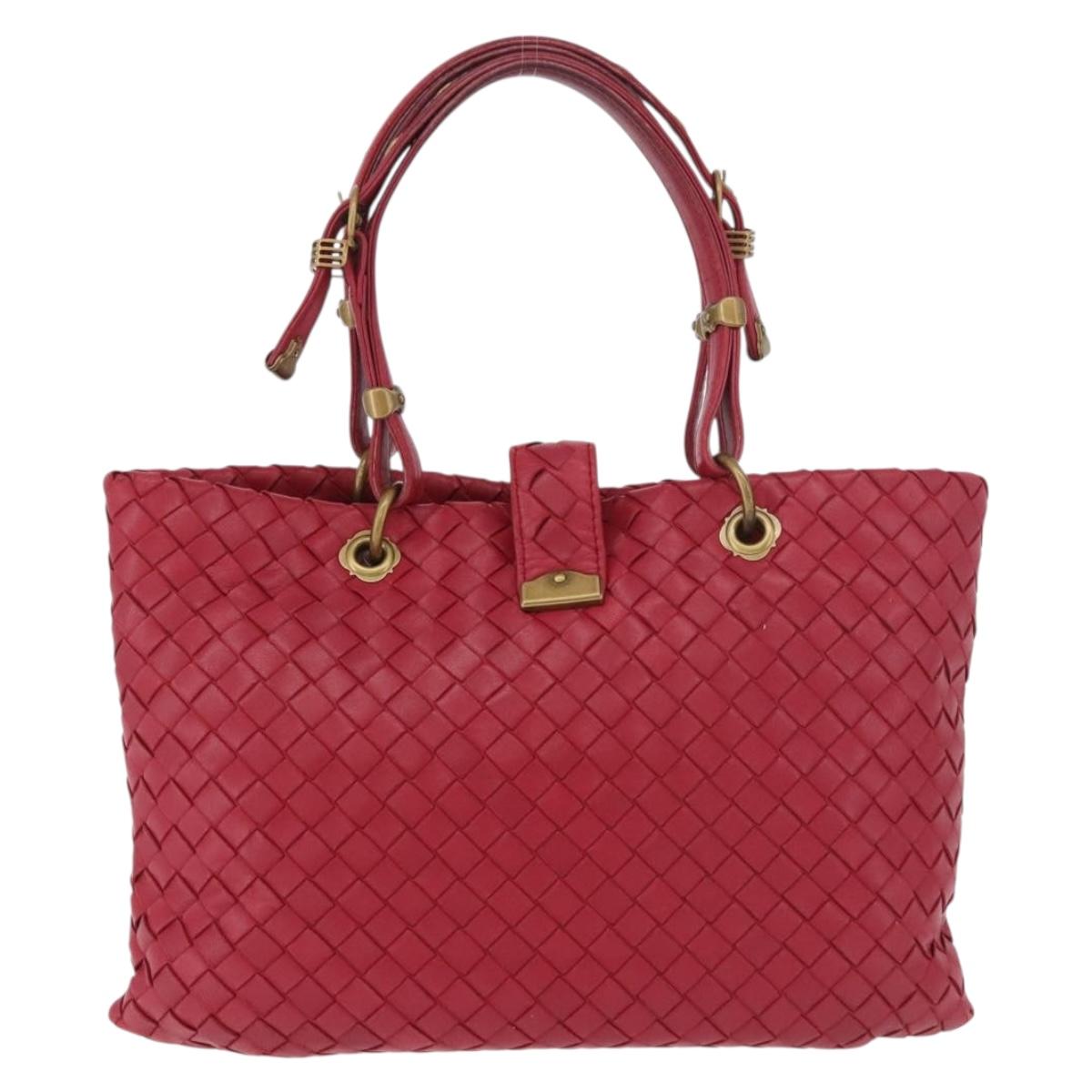 BOTTEGA VENETA INTRECCIATO Hand Bag Leather Red Gold Auth 187567A