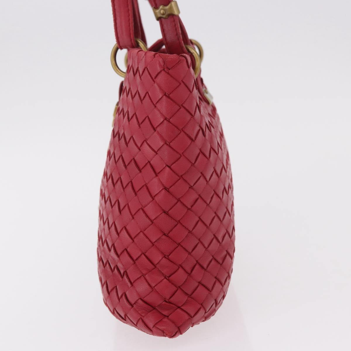 BOTTEGA VENETA INTRECCIATO Hand Bag Leather Red Gold Auth 187567A