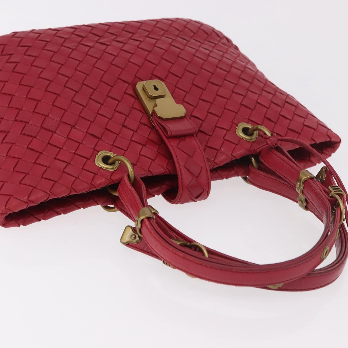 BOTTEGA VENETA INTRECCIATO Hand Bag Leather Red Gold Auth 187567A