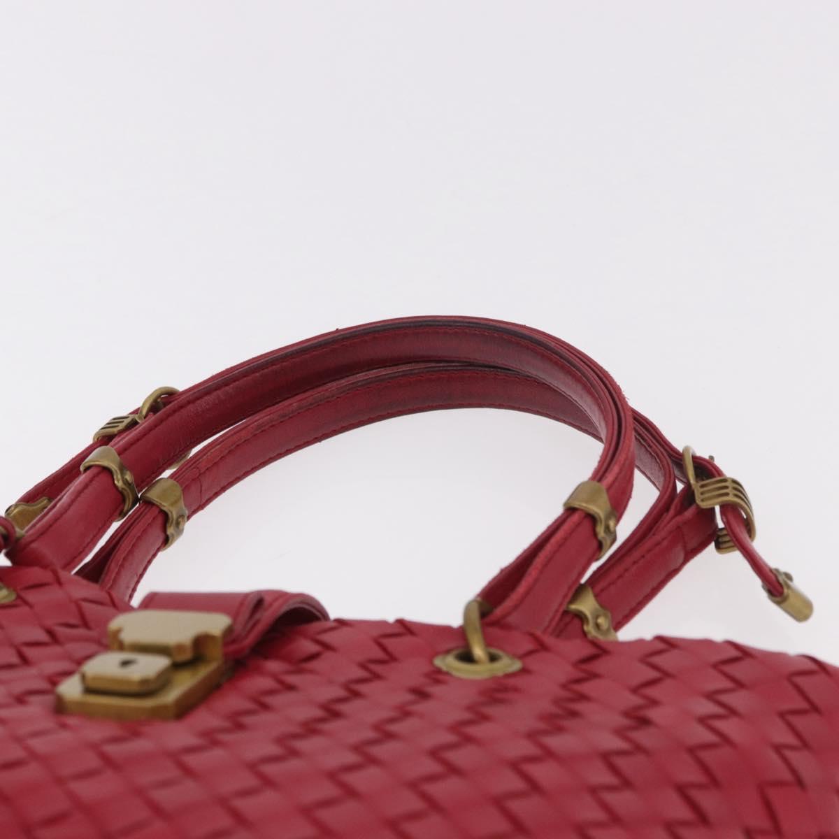 BOTTEGA VENETA INTRECCIATO Hand Bag Leather Red Gold Auth 187567A