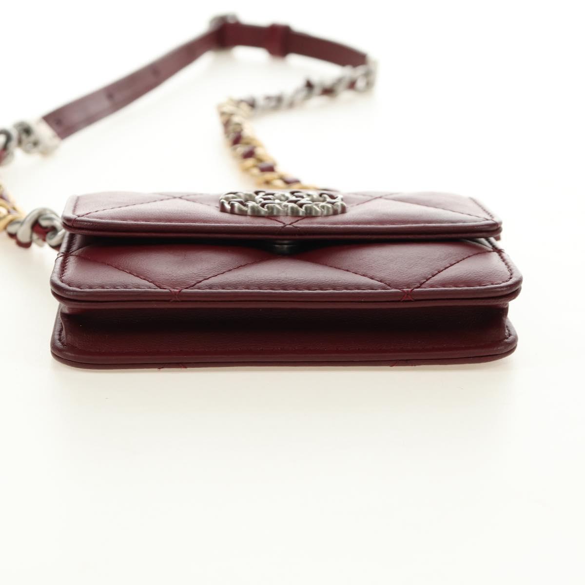 CHANEL Matelasse Shoulder Bag Calf Skin Silver Bordeaux CC Auth 187570V