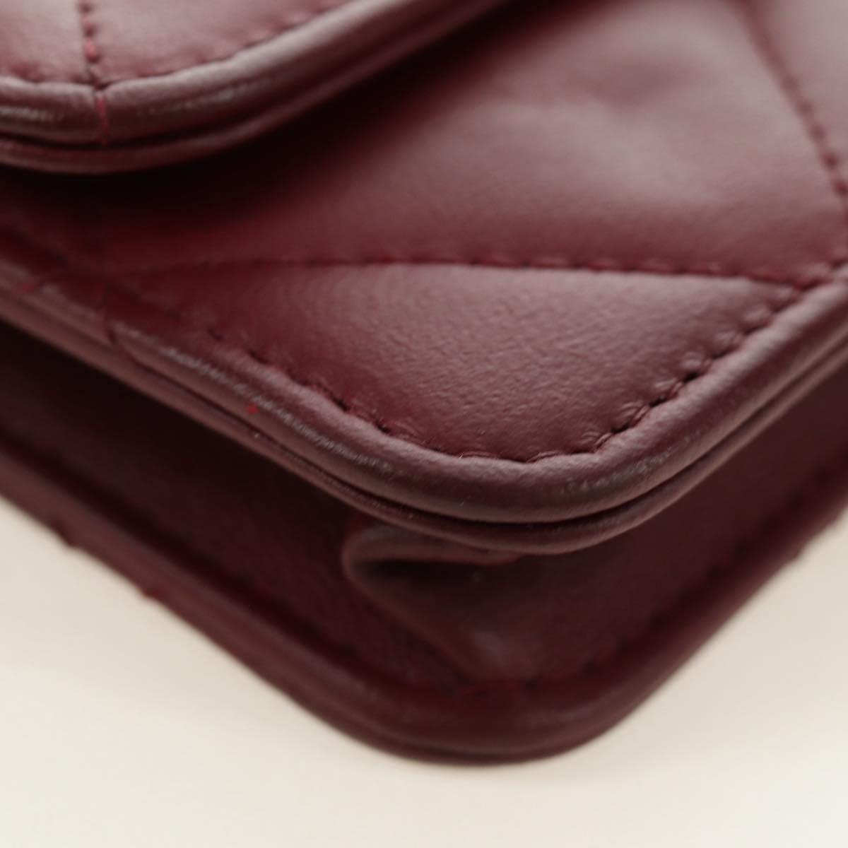 CHANEL Matelasse Shoulder Bag Calf Skin Silver Bordeaux CC Auth 187570V