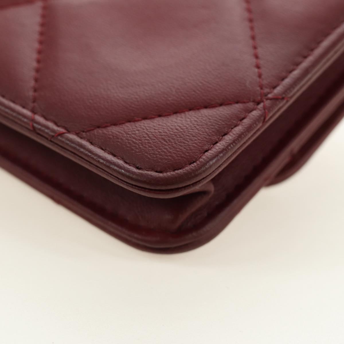 CHANEL Matelasse Shoulder Bag Calf Skin Silver Bordeaux CC Auth 187570V