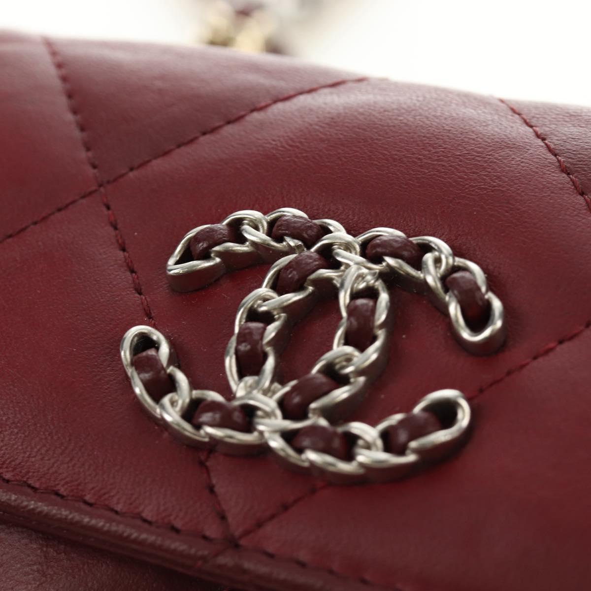 CHANEL Matelasse Shoulder Bag Calf Skin Silver Bordeaux CC Auth 187570V