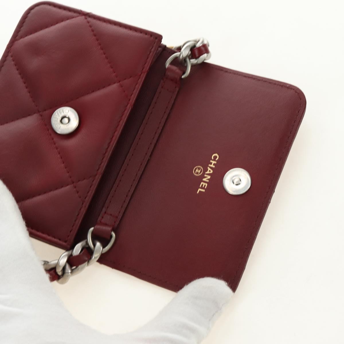CHANEL Matelasse Shoulder Bag Calf Skin Silver Bordeaux CC Auth 187570V
