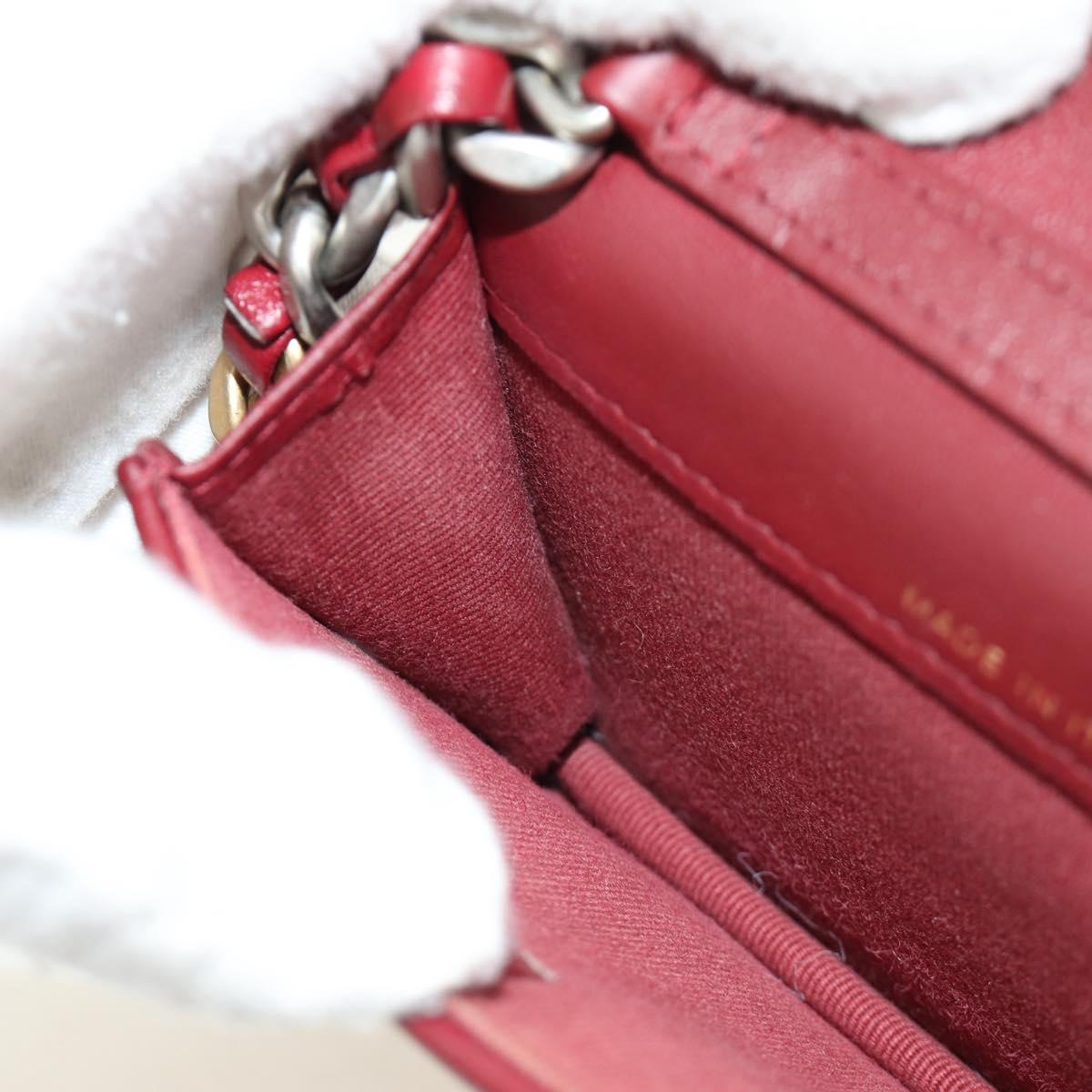 CHANEL Matelasse Shoulder Bag Calf Skin Silver Bordeaux CC Auth 187570V