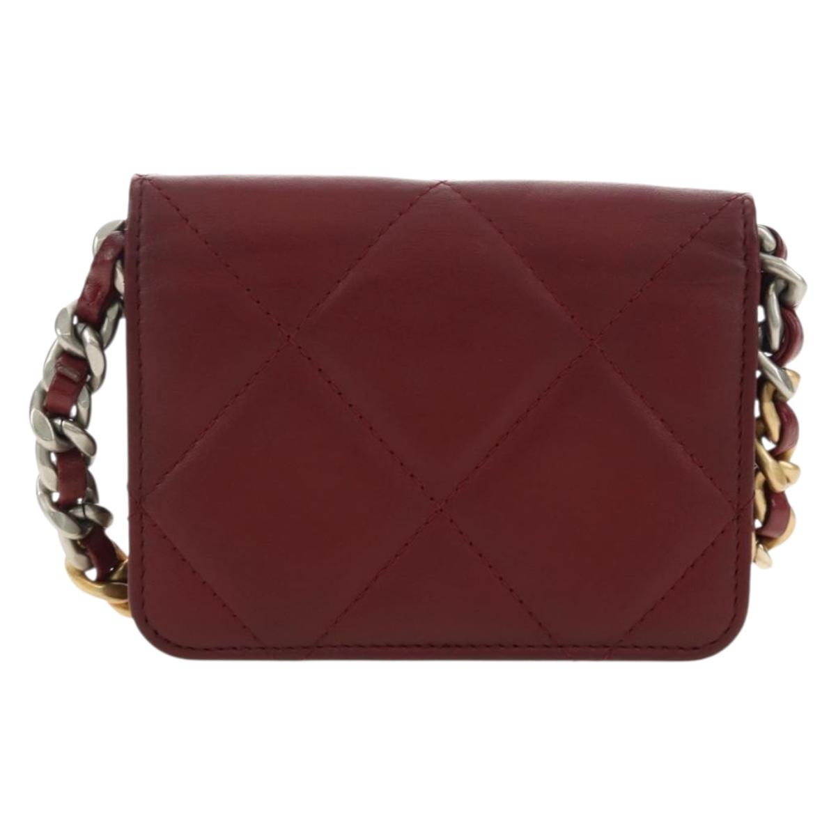 CHANEL Matelasse Shoulder Bag Calf Skin Silver Bordeaux CC Auth 187570V