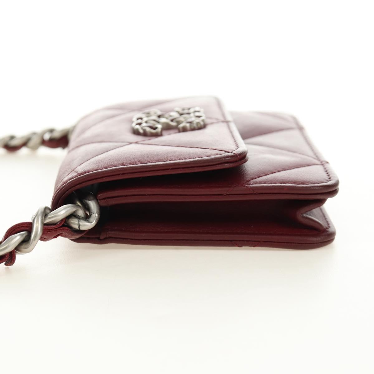CHANEL Matelasse Shoulder Bag Calf Skin Silver Bordeaux CC Auth 187570V