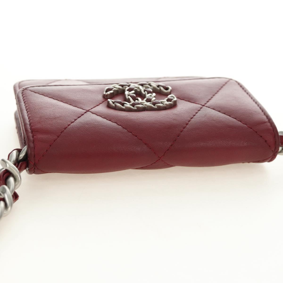 CHANEL Matelasse Shoulder Bag Calf Skin Silver Bordeaux CC Auth 187570V