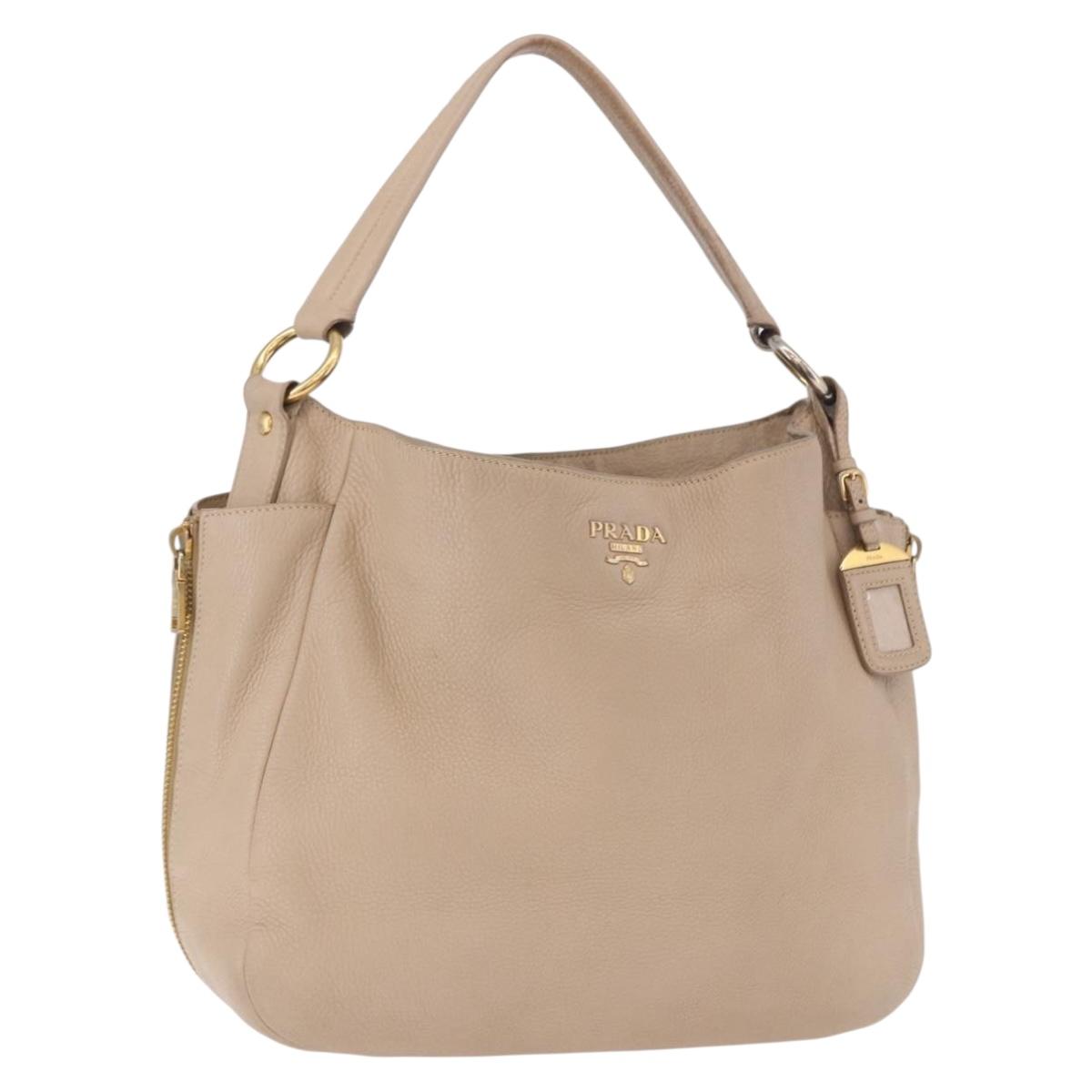 PRADA Hand Bag Vittero Dino Leather Beige Gold Auth 187572A