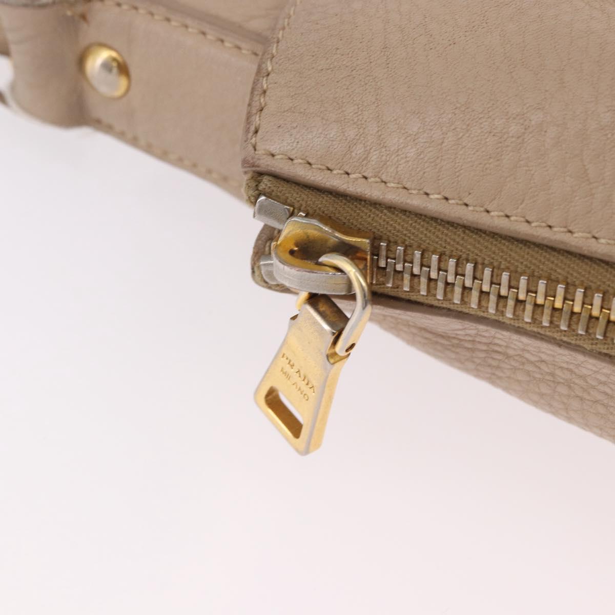 PRADA Hand Bag Vittero Dino Leather Beige Gold Auth 187572A