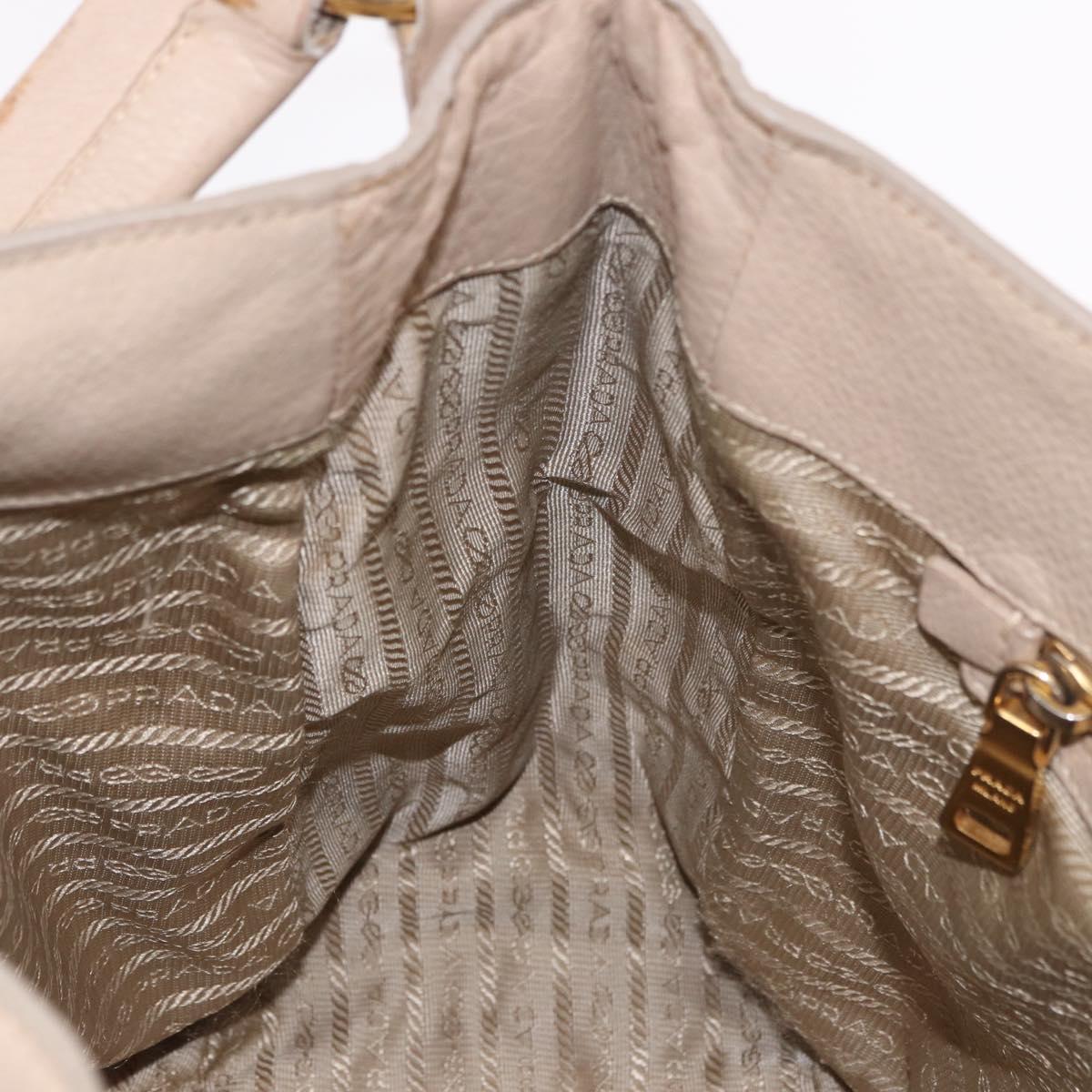 PRADA Hand Bag Vittero Dino Leather Beige Gold Auth 187572A
