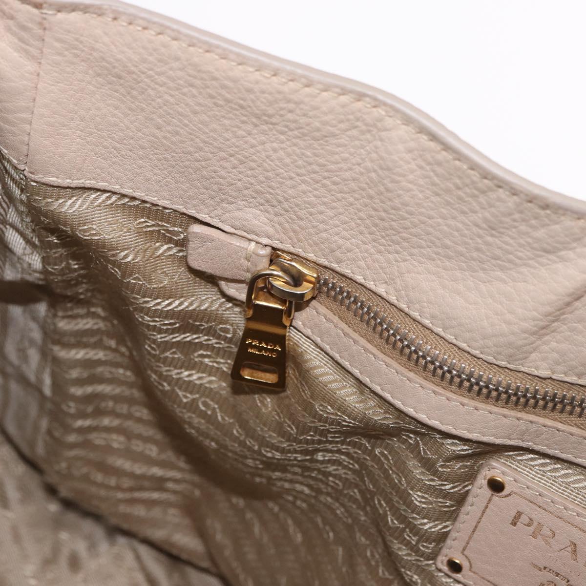 PRADA Hand Bag Vittero Dino Leather Beige Gold Auth 187572A