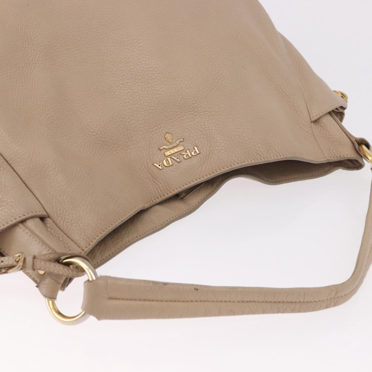 PRADA Hand Bag Vittero Dino Leather Beige Gold Auth 187572A