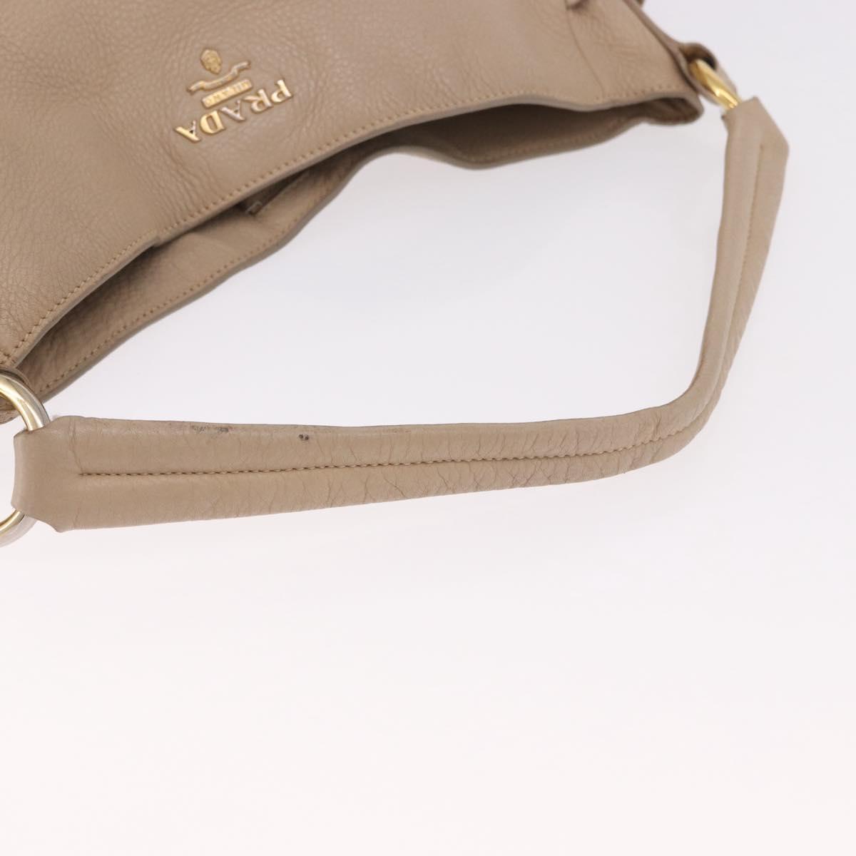 PRADA Hand Bag Vittero Dino Leather Beige Gold Auth 187572A