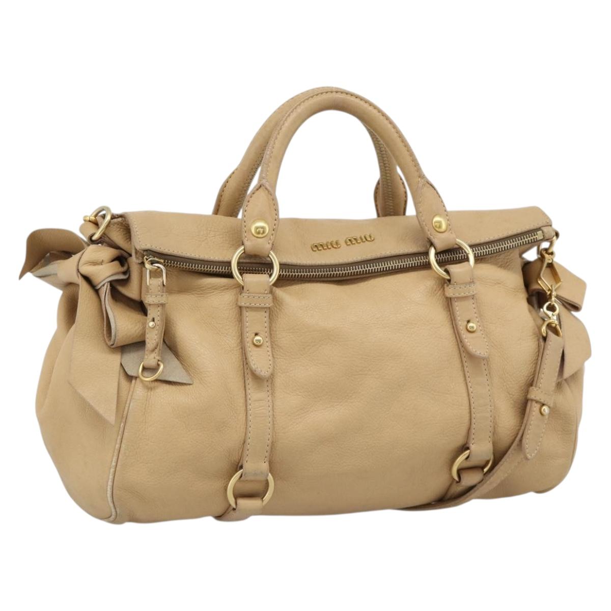 Miu Miu Hand Bag Leather 2way Beige Gold Auth 187573
