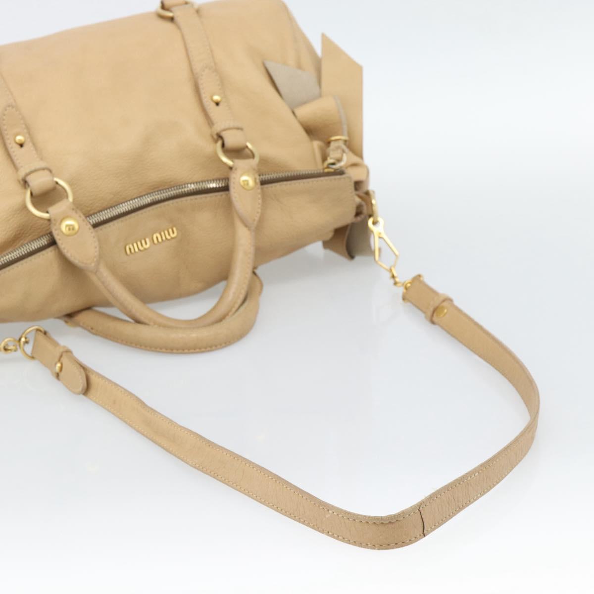 Miu Miu Hand Bag Leather 2way Beige Gold Auth 187573